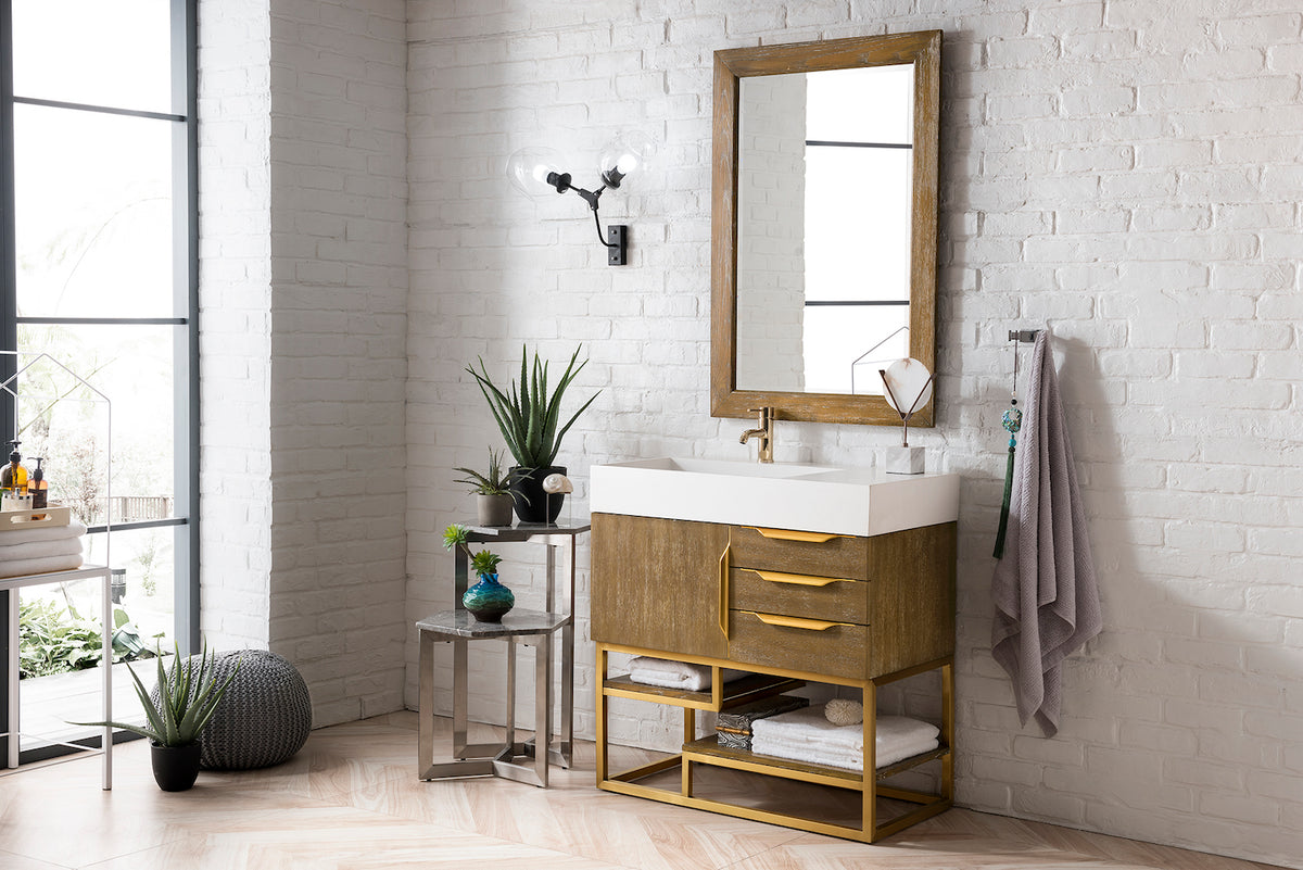 36" Columbia Single Sink Bathroom Vanity, Latte Oak w/ Radiant Gold