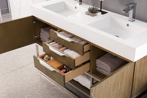 59" Columbia Double Sink Bathroom Vanity, Latte Oak