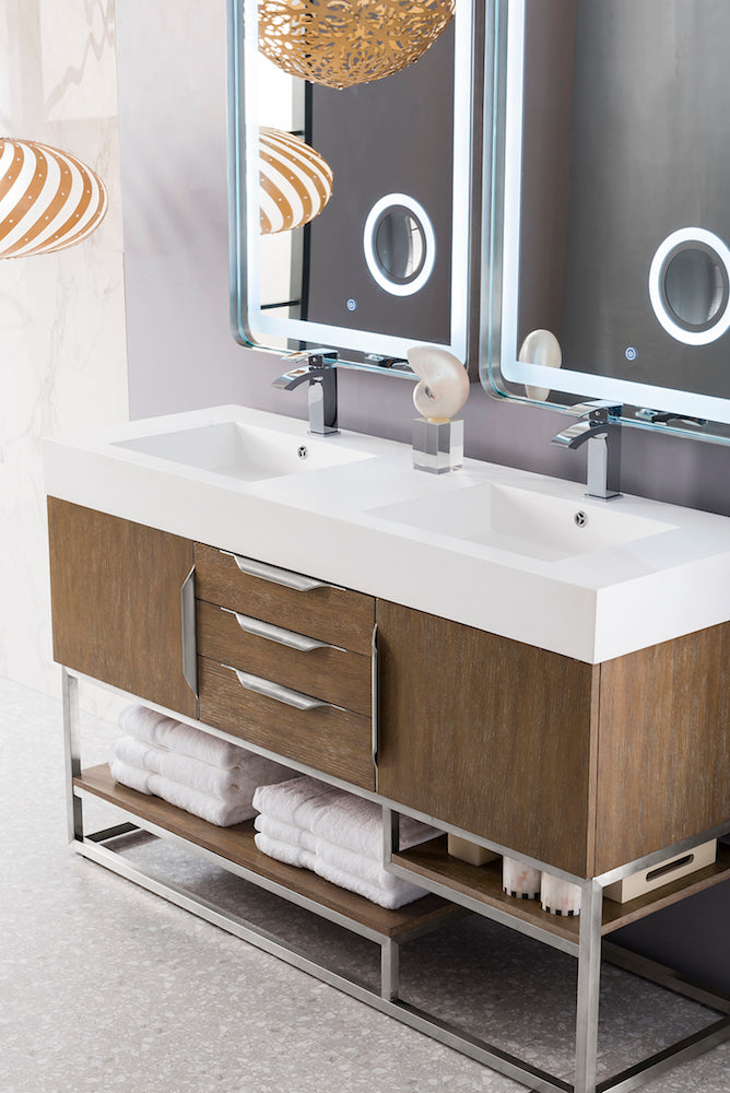 59" Columbia Double Sink Bathroom Vanity, Latte Oak