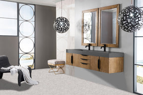 72" Mercer Island Double Sink Bathroom Vanity, Latte Oak w/ Matte Black