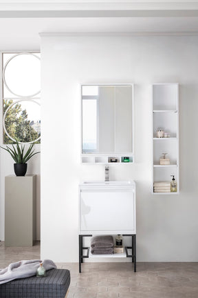 23.6" Milan Single Sink Bathroom Vanity, Glossy White, Matte Black Base w/ White Top