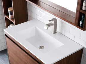 31.5" Milan Single Sink Bathroom Vanity, Mid Century Walnut w/ White Top