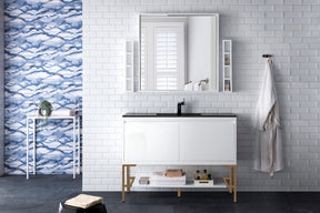 47.3" Milan Single Sink Bathroom Vanity, Glossy White, Radiant Gold Base w/ Black Top