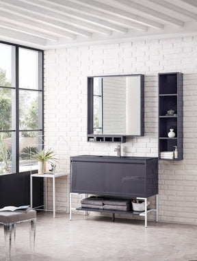 47.3" Milan Single Sink Bathroom Vanity, Modern Grey, Glossy White Base w/ Black Top