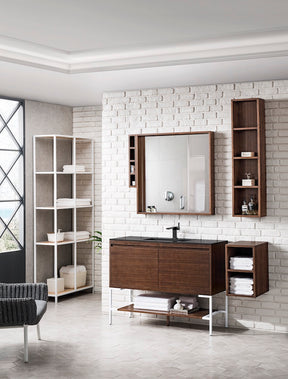 47.3" Milan Single Sink Bathroom Vanity, Mid Century Walnut, Glossy White Base w/ Black Top