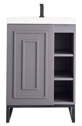 24" Alicante Single Sink Bathroom Vanity, Grey Smoke, Matte Black w/ Countertop