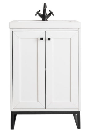 24" Chianti Single Sink Bathroom Vanity, Glossy White, Matte Black w/ Countertop