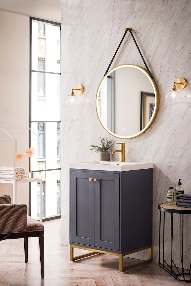 24 Chianti Single Sink Bathroom Vanity, Mineral Grey, Radiant Gold w/  Countertop